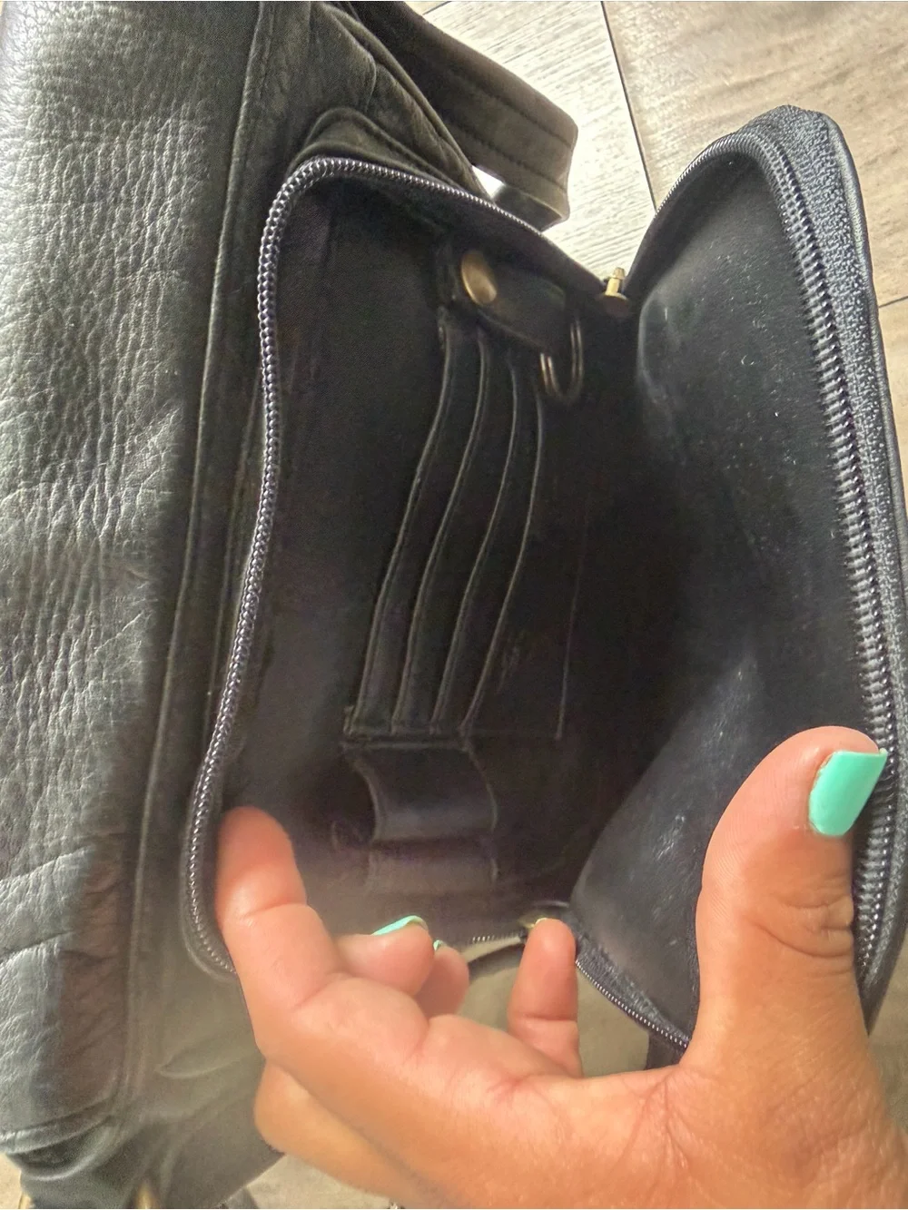 Tignanello Black Leather Messenger Crossbody Bag